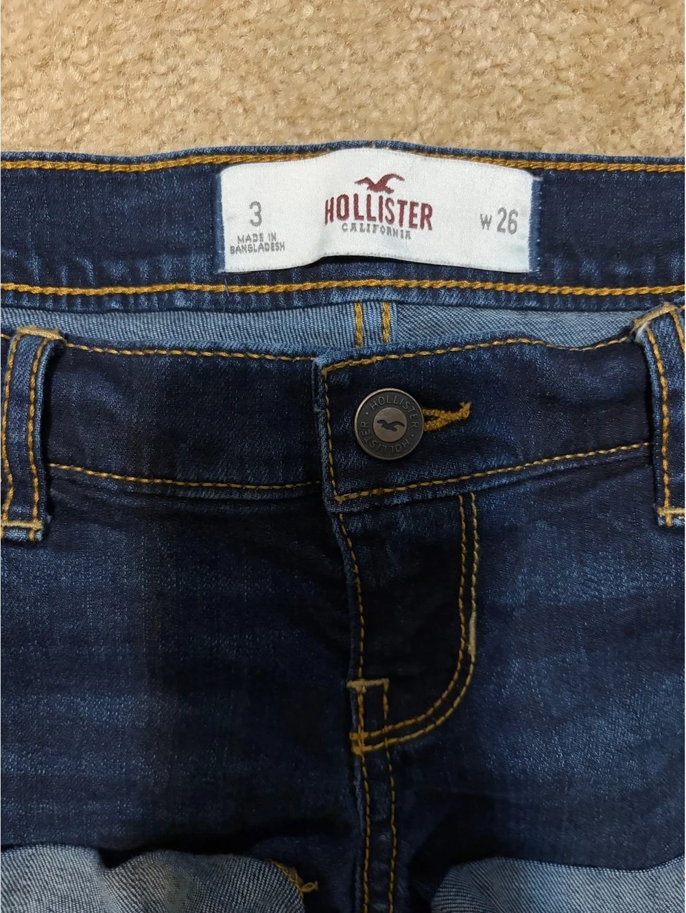 Hollister Denim Mini Shorts Womens Size 3 W26 Blue Low Rise Dark Wash Cuffed